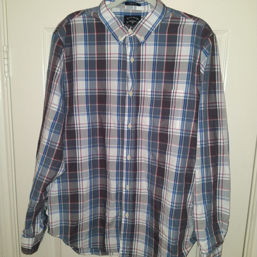 Lucky Brand Classic Fit Checkered Long Sleeve Button Down Shirt Men's sz Large.